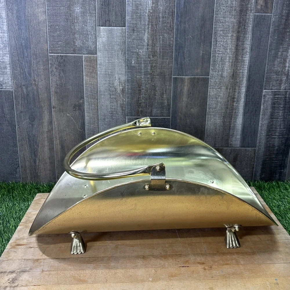 Vintage Brass Fireplace Log Holder Carrier Scuttle Decorative Hearth Bin